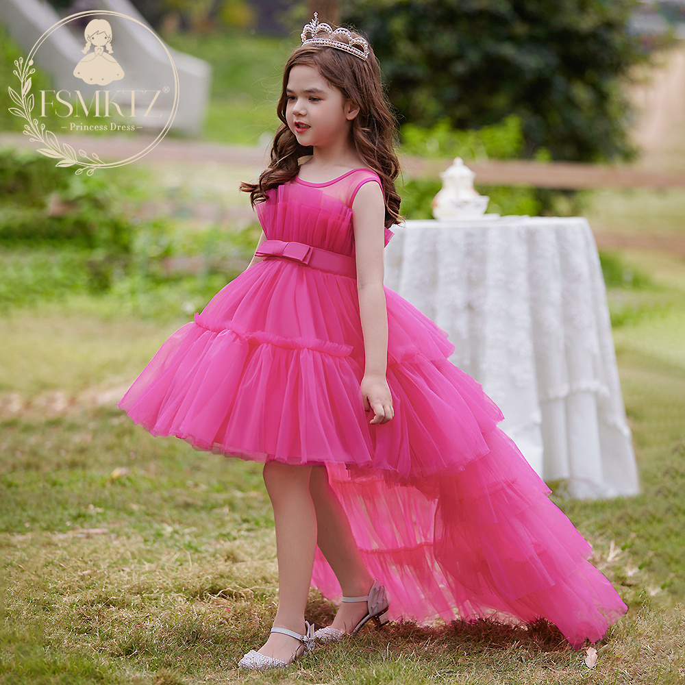 FSMKTZ girls long trailing party dress baby frock design party wear princess dress for girls kids girl gown T5353