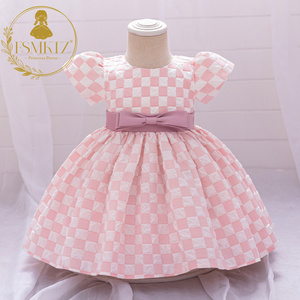 FSMKTZ Lovely Design Plaid Printing Dress for Baby Girls Pink Kids Birthday Flower Girls Dress New Model Carnival Party Clothing