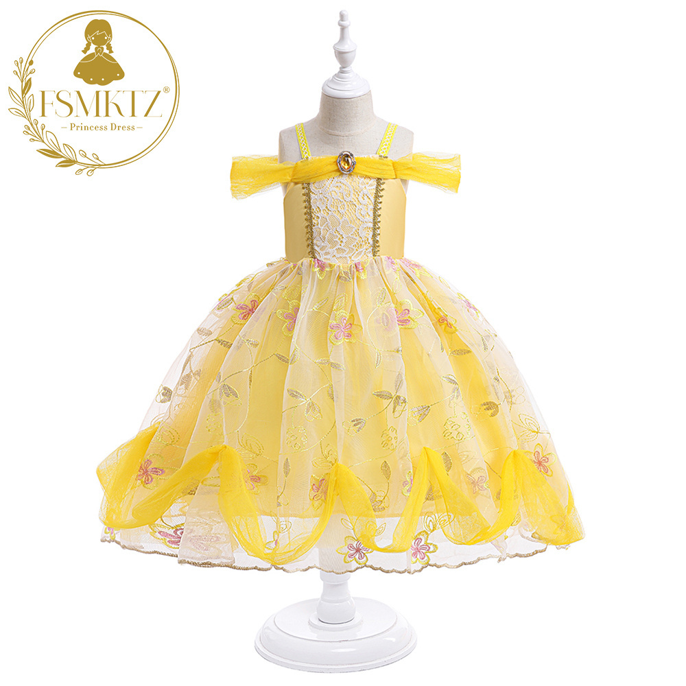 Little Girls Dress Up Princess Fairy Fancy Outfit Birthday Cosplay Carnival Yellow Kids Dance Costume