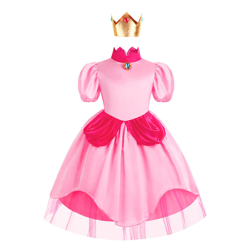 FSMKTZ Princess Peach Costume for Girls pinkie pie Pink Dress Halloween costume Kids cosplay outfit