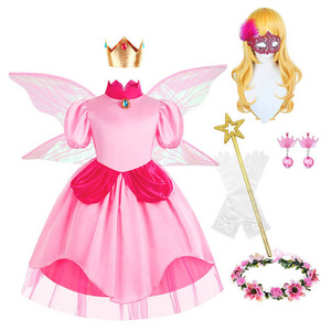 FSMKTZ Princess Peach Costume for Girls pinkie pie Pink Dress Halloween costume Kids cosplay outfit