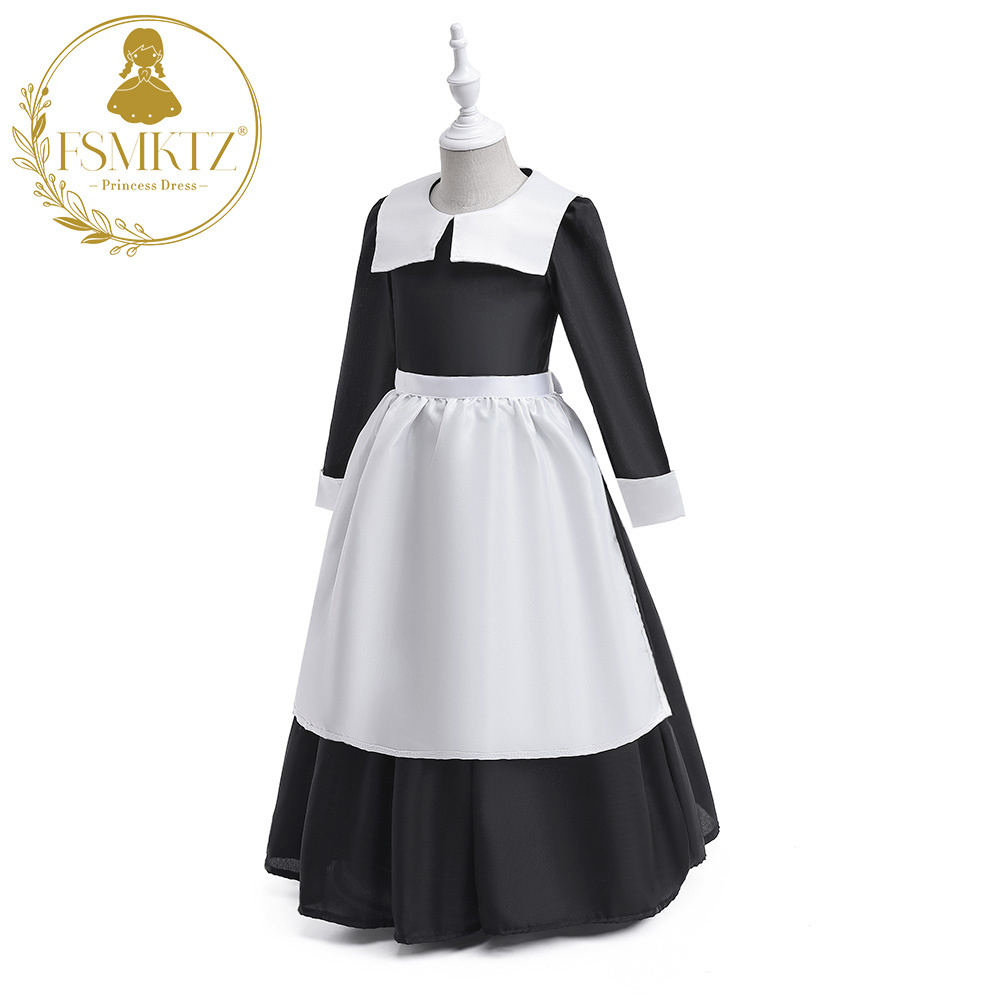 Stylish Girls' Adams Family Wednesday Waitress Dress Set with Free Hat Perfect Cosplay Costume for Theme Parties