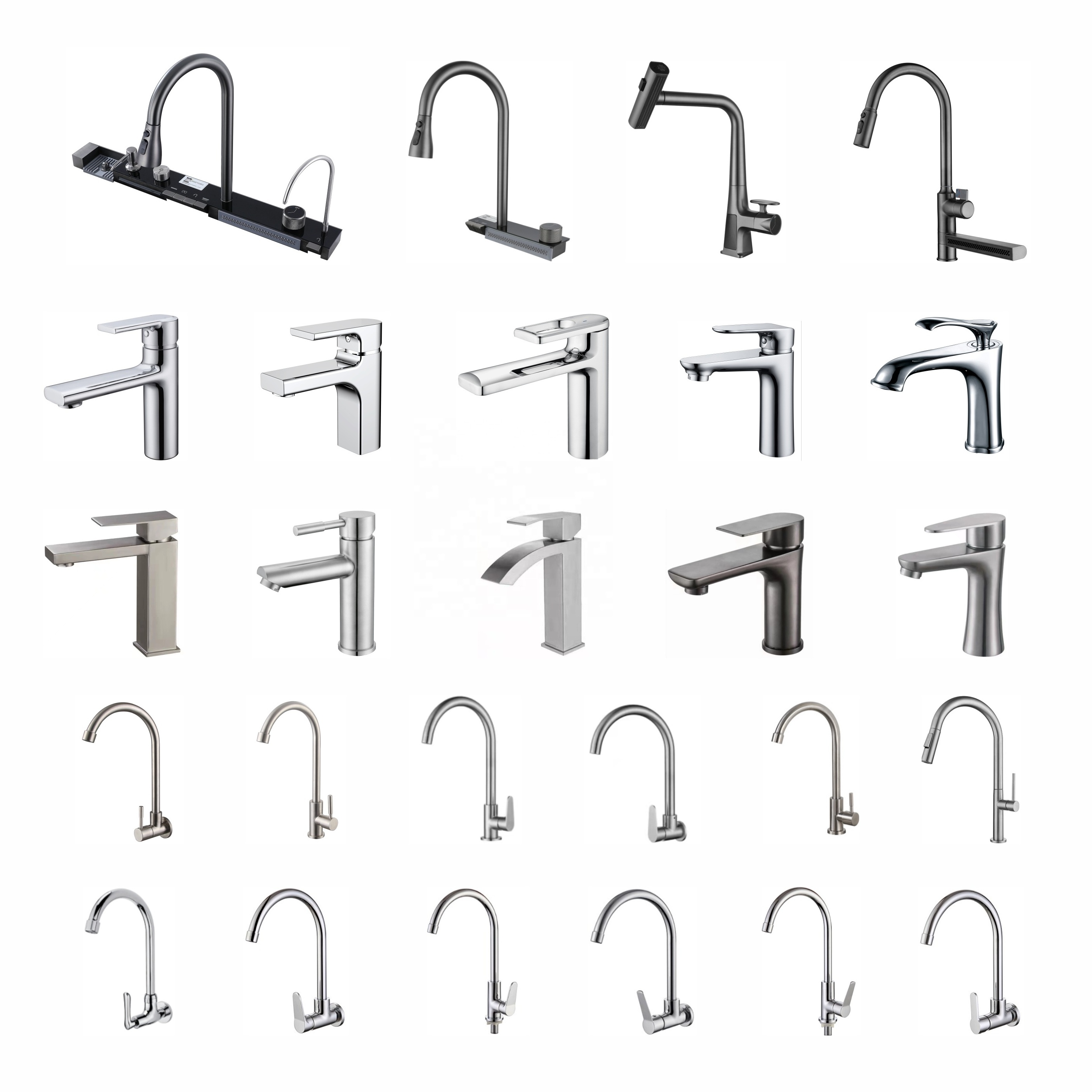 Mouhoti Kitchen Supply Contemporary Ceramic Kitchen Faucet Sink Tap Kitchen Stainless Steel Wall Mount bathroom faucet