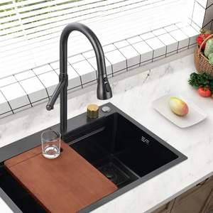 New Black Gun-Metal Nano Handmade Rain Dance Sink Anti-Scratch Undermount Waterfall Faucet