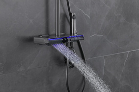 Modern Gun Grey 5 Functions Piano Key Control  Smart Digital Display Led Light Thermostatic Brass Bath Shower Faucets