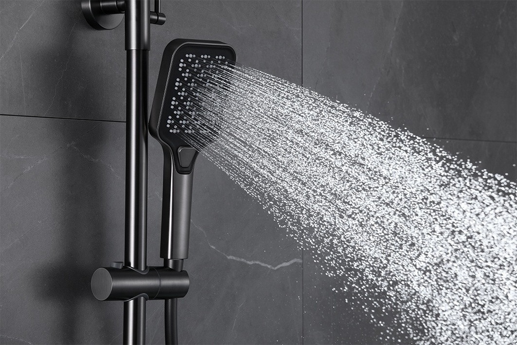 Modern Gun Grey 5 Functions Piano Key Control  Smart Digital Display Led Light Thermostatic Brass Bath Shower Faucets