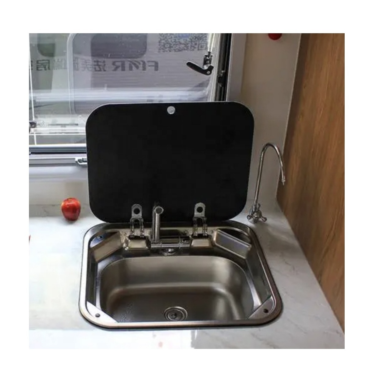 Portable Stainless Steel rvs Camper Motorhome Trailer Caravan Camper Van Kitchen Sink corner kitchen sink with Tempered Glass