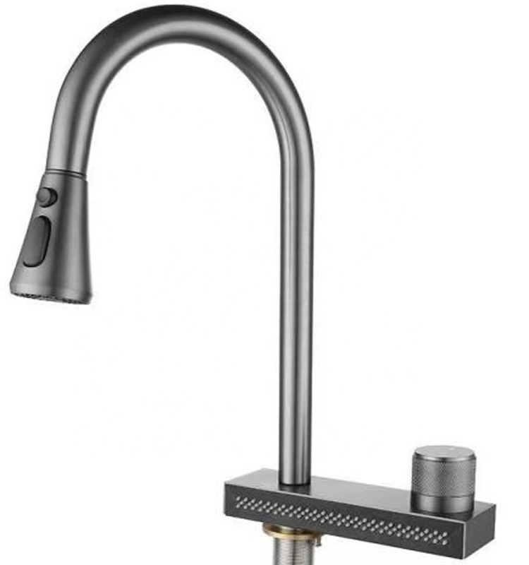 Motai Brass Black/Gun metal Pull Down topmount style Kitchen Sink Faucets three functions shower waterfall Faucet kitchen