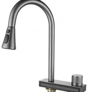 Motai Brass Black/Gun metal Pull Down topmount style Kitchen Sink Faucets three functions shower waterfall Faucet kitchen