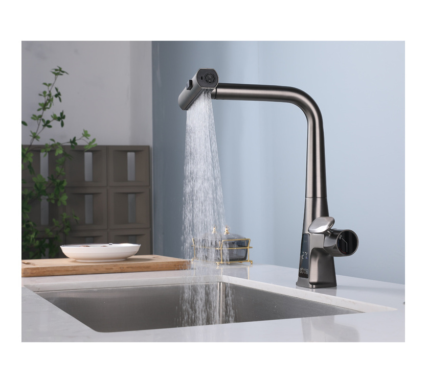 Motai sink faucet pull down  mixer tap kitchen faucets Multifunction mixer temperature display waterfall faucet for kitchen sink