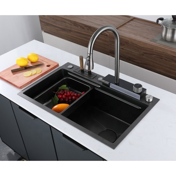 Motai pull out pull down sprayer kitchen faucet for sink digital display and light waterfall faucet for sink with piano key