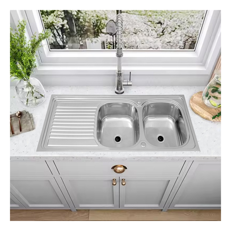 Motai commercial 120x50 Undermount stainless steel sink round kitchen sink double bowl kitchen sink with drain board