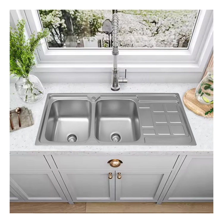 Motai commercial 120x50 Undermount stainless steel sink round kitchen sink double bowl kitchen sink with drain board