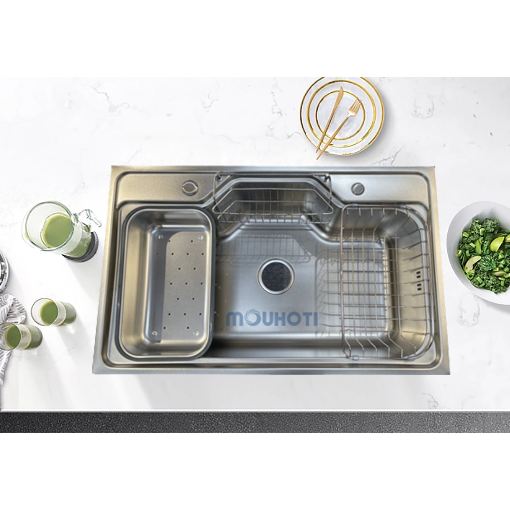 Metal Glass Rinser Large Single Slot Wash Basin With Kitchen Stainless Steel Topmount Sink