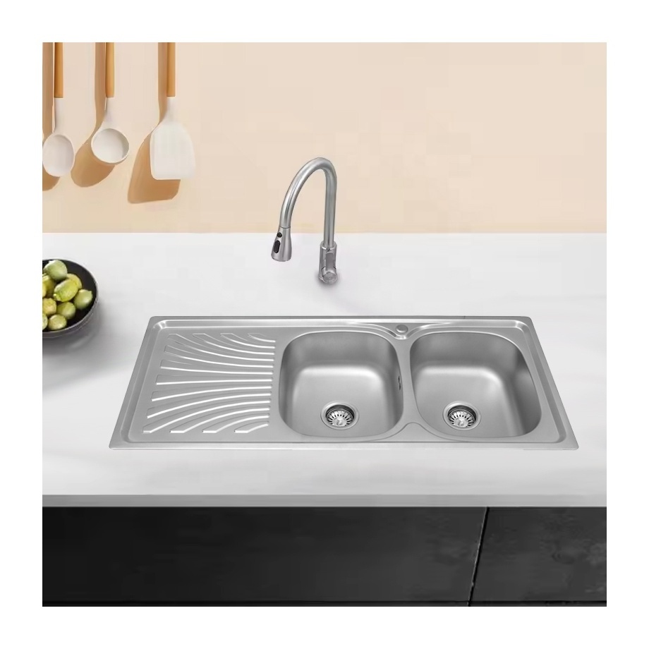 Motai commercial 120x50 Undermount stainless steel sink round kitchen sink double bowl kitchen sink with drain board