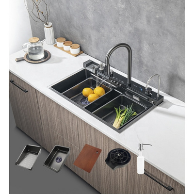 Motai digital workstation kitchen sink piano digital display luxury waterfall faucet kitchen sink with digital display and light