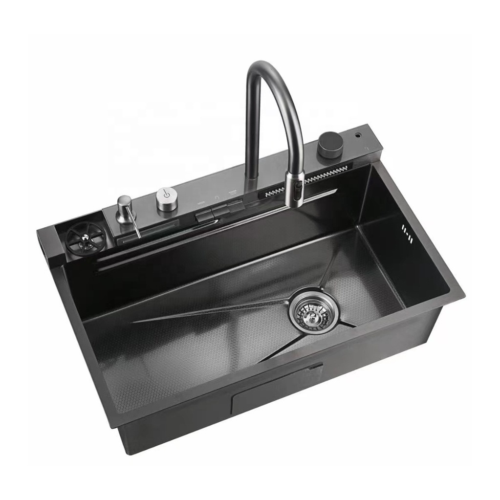 Motai 2024 Luxury Flexible Fly Rain Multi-Function Kitchen Sink Waterfall Faucet With LED Light Kitchen Sink