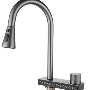 Mouhoti brass topmount Kitchen mixer basin sink pull out black kitchen faucets with waterfall function faucet single hole