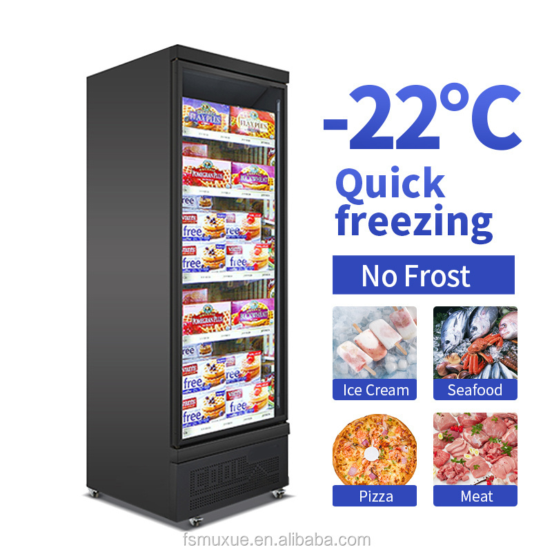 MUXUE vertical ice cream display freezer Upright Single door glass door display freezer for supermarket Commercial Refrigerator