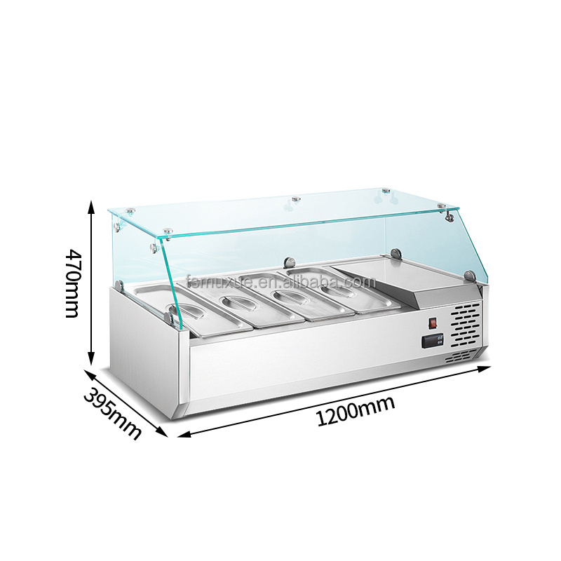 MUXUE buffet salade refrigerator Refrigerated Display Counter Top Salad Bar Cooler MX-VRX395-1200