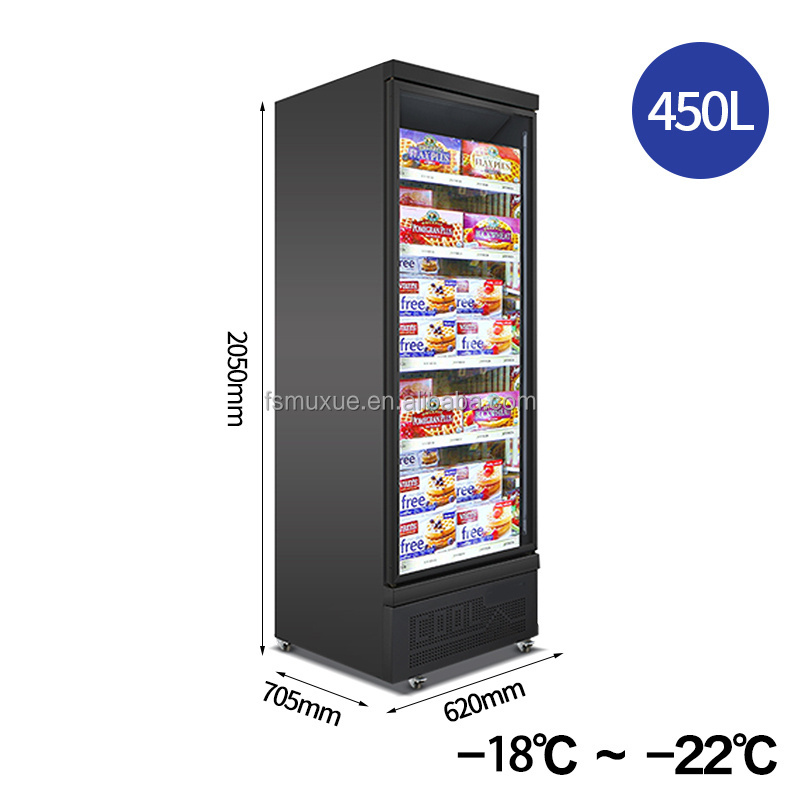 MUXUE vertical ice cream display freezer Upright Single door glass door display freezer for supermarket Commercial Refrigerator