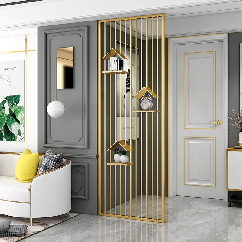 Nordic Living Room Stainless  Steel Screen Hotel Art Partition Porch Screen Partition Hollowed Gold Screen