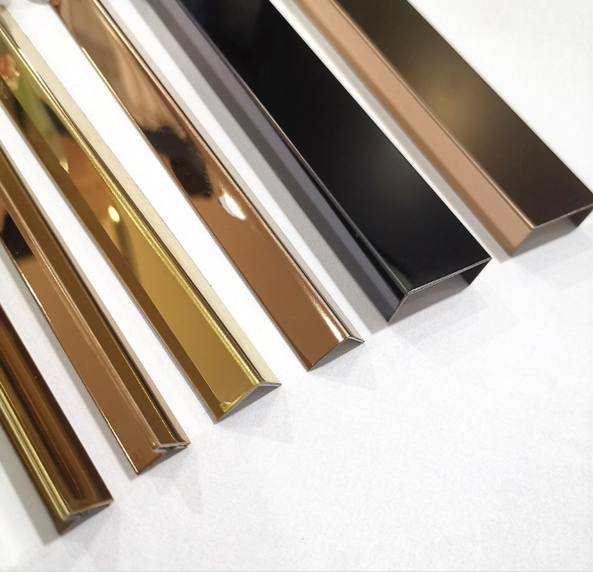 customized 201 gun black shiny cutting stainless steel trim profile stainless steel tile edge trim for tile corner