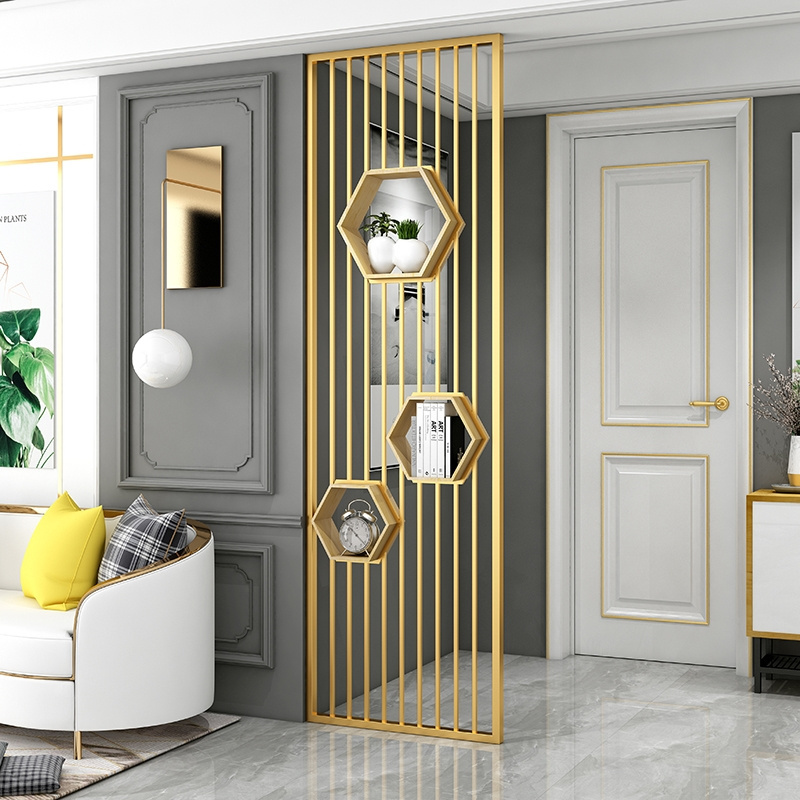 Nordic Living Room Stainless  Steel Screen Hotel Art Partition Porch Screen Partition Hollowed Gold Screen