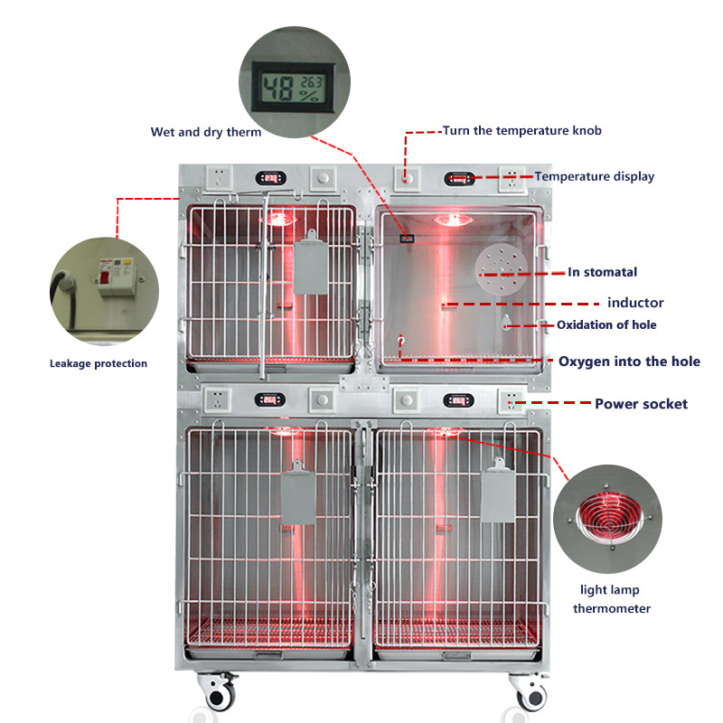 Veterinary animal hospital clinic equipment pet cat dog oxygen stainless steel pet cage