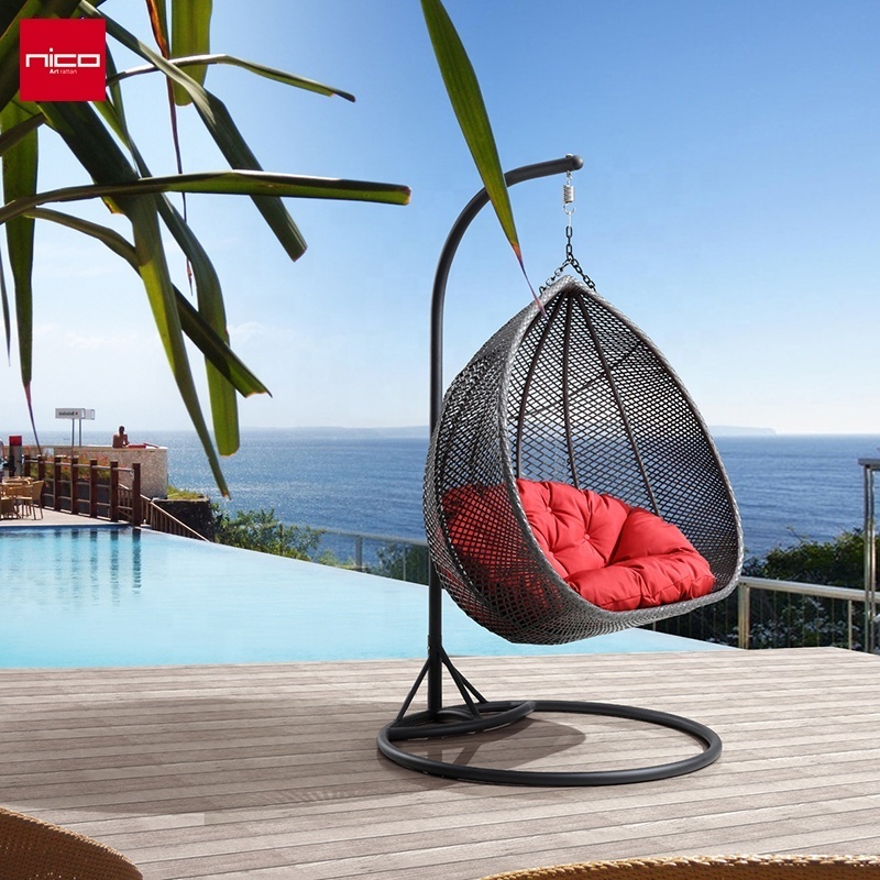 Custom Outdoor Water Drop Shaped Wicker Rattan Swing Hanging Egg Chair