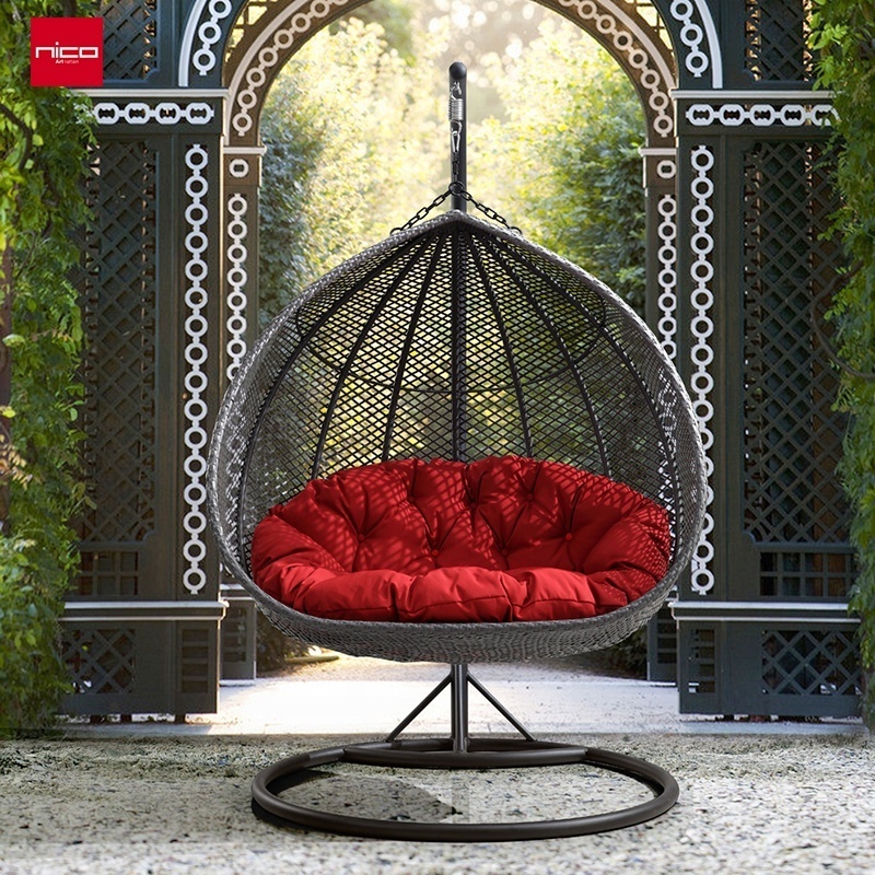 Custom Outdoor Water Drop Shaped Wicker Rattan Swing Hanging Egg Chair