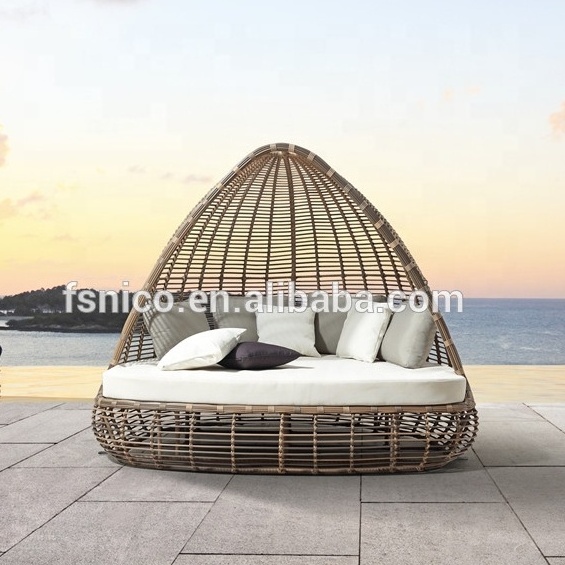 Hotel Cabana Outdoor sunbed lounge with sunroof Round Poly Rattan Sunbed