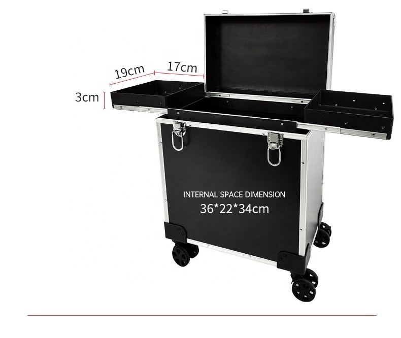 OBOX Portable Fireproof Board Aluminum Alloy  Rolling Trolley Cosmetic Case with Large Capacity and Multi-layer Design