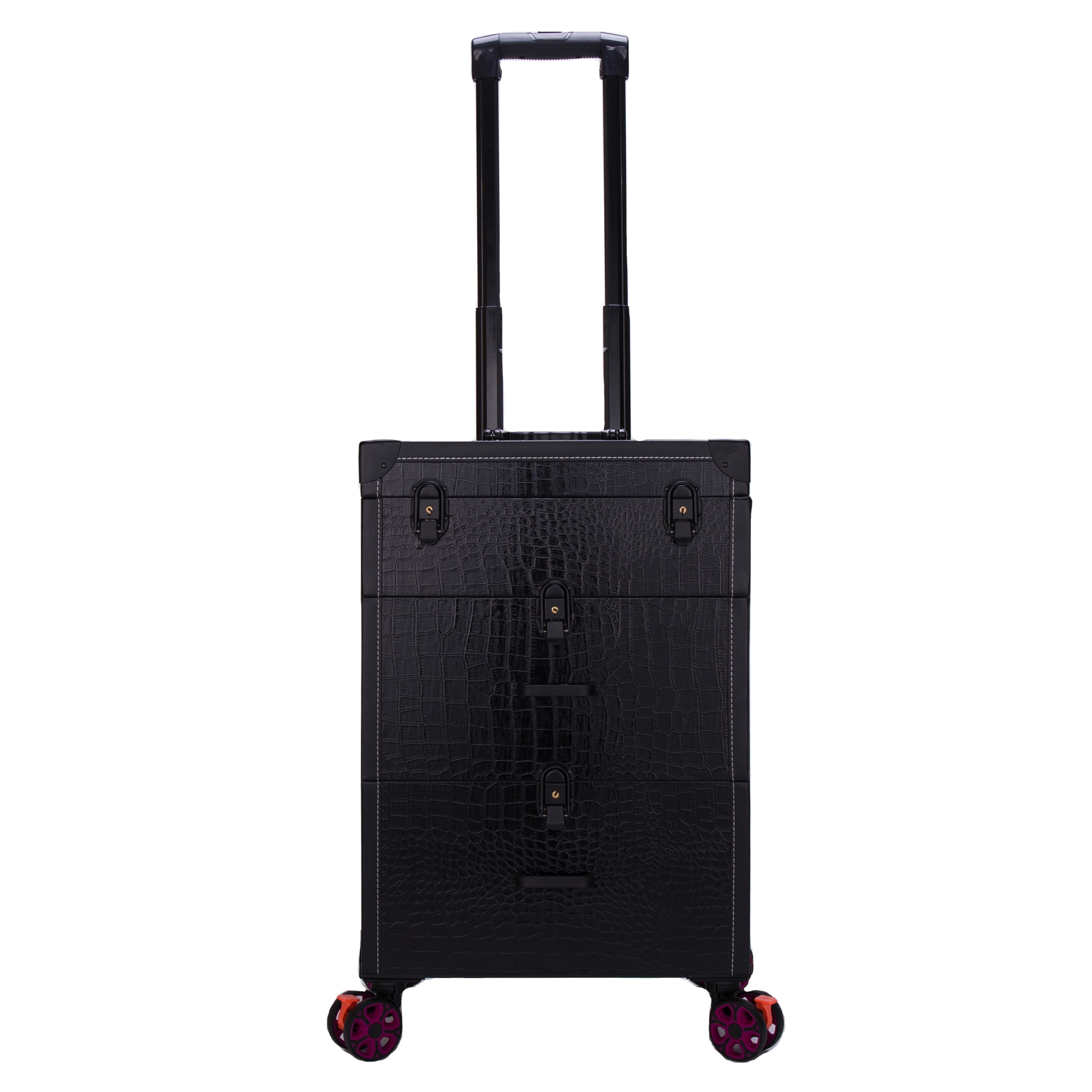 Large-capacity Rolling Makeup Case with One Organizer for Nail Polish and Three Drawers for Cosmetics