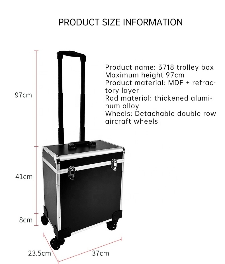 OBOX Portable Fireproof Board Aluminum Alloy  Rolling Trolley Cosmetic Case with Large Capacity and Multi-layer Design