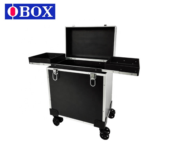 OBOX Portable Fireproof Board Aluminum Alloy  Rolling Trolley Cosmetic Case with Large Capacity and Multi-layer Design