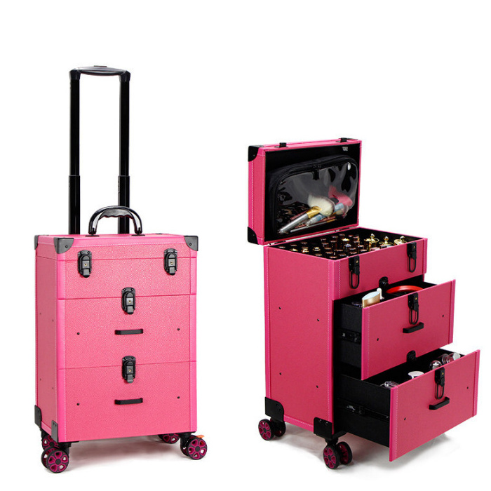 Trolley makeup case multi-layer large capacity trolley cosmetic case with drawer for manicurista and beauticians