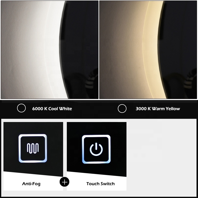 adjustable led lighted touch 80cm round wall mirror bathroom vanity led lighted mirror with lights