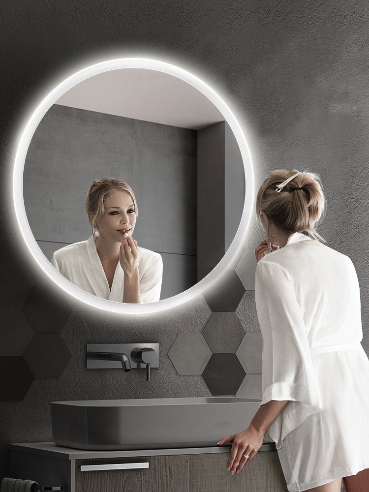 adjustable led lighted touch 80cm round wall mirror bathroom vanity led lighted mirror with lights