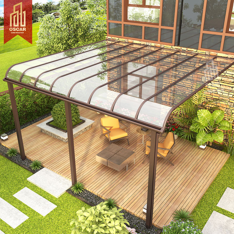 Garden Outdoor Aluminum Rainproof Polycarbonate Patio Cover With Columns Aluminum Awning Canopy