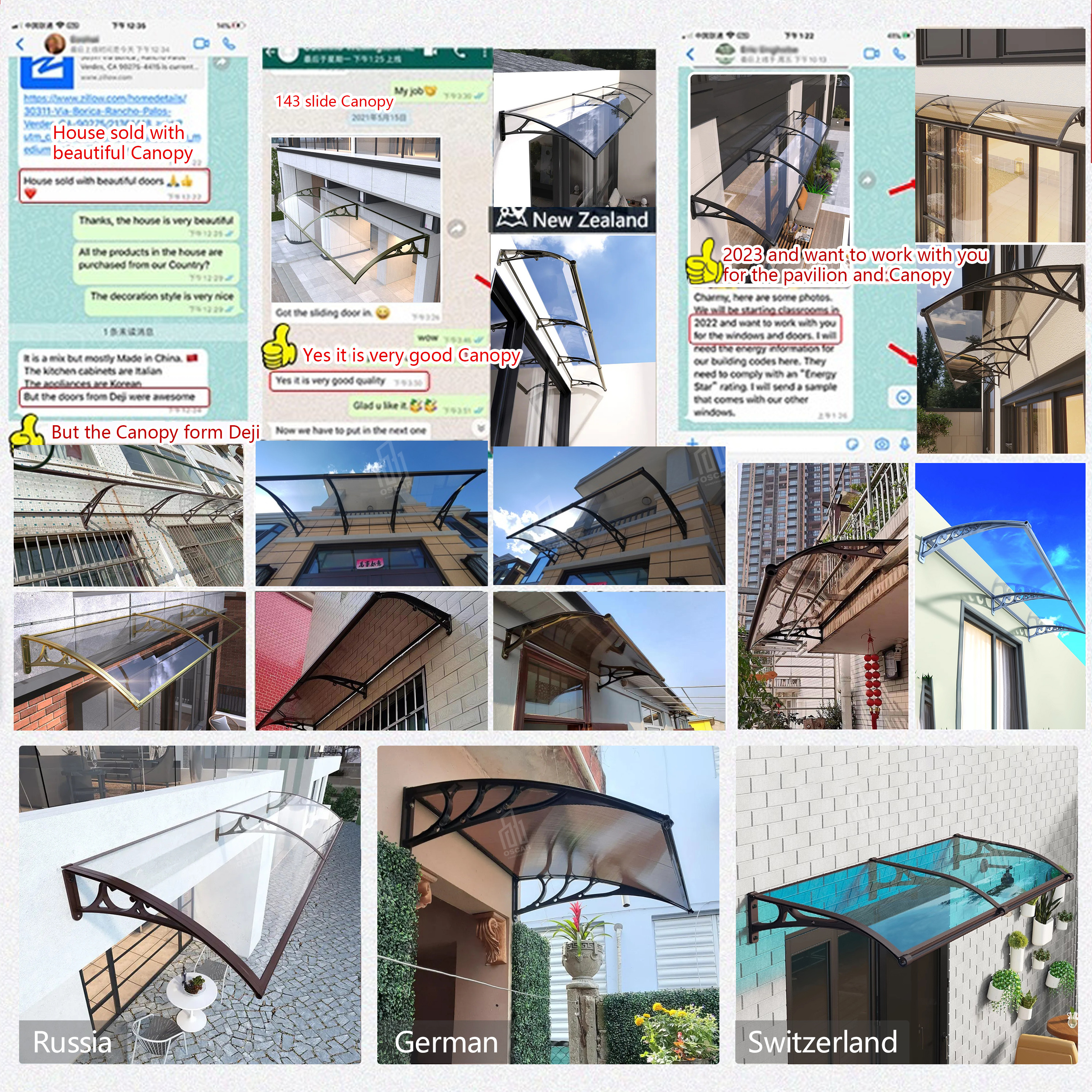 Factory direct sale Polycarbonate Awning balcony sun canopy