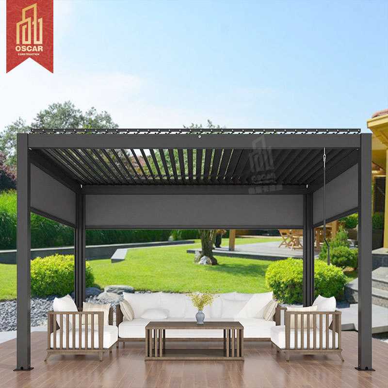 Motorized Pergola Customized Modern Bioclimatic Louvered Roof Pargola Louver Roof Pergola With Zipped Blinds for swimming pool