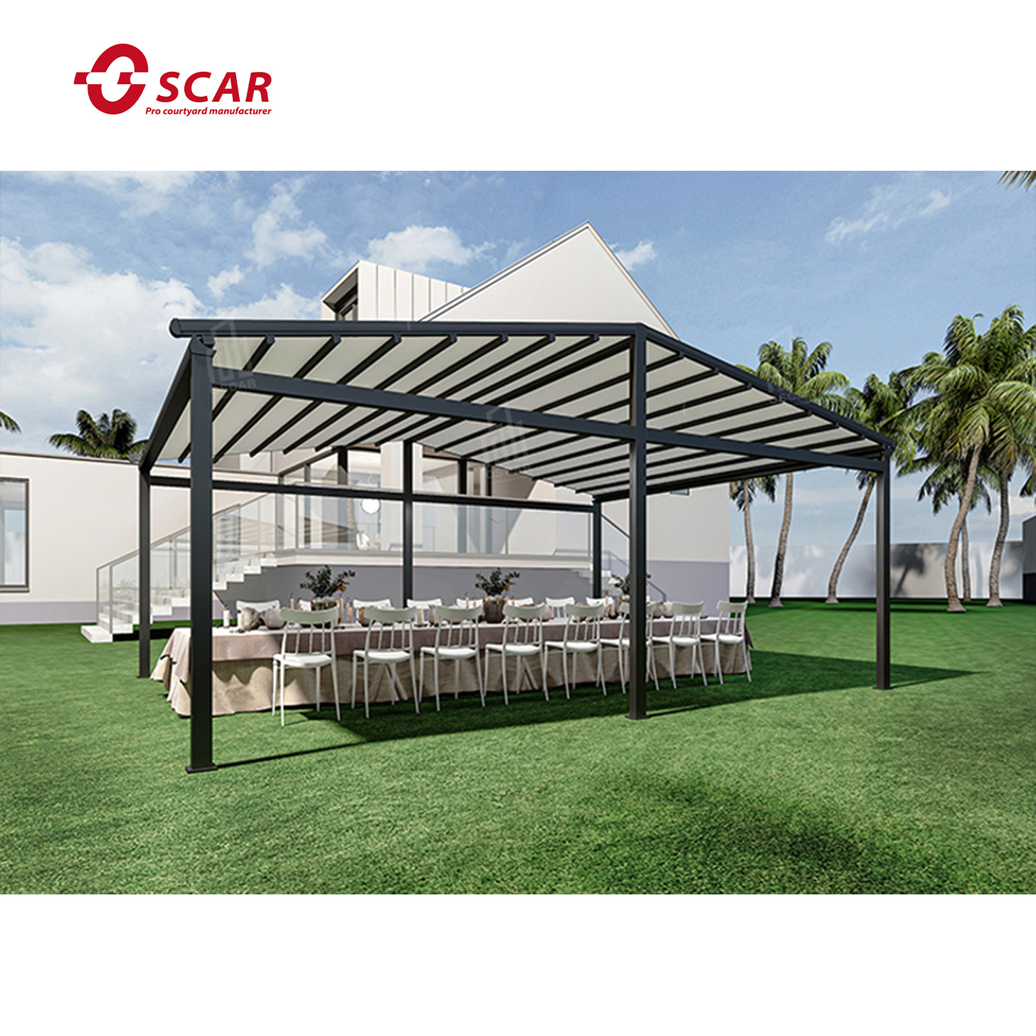 Electric White Cheap Pergola with Retractable Roof Sun Bioclimatic Motorized Outdoor Pergola Gazebo