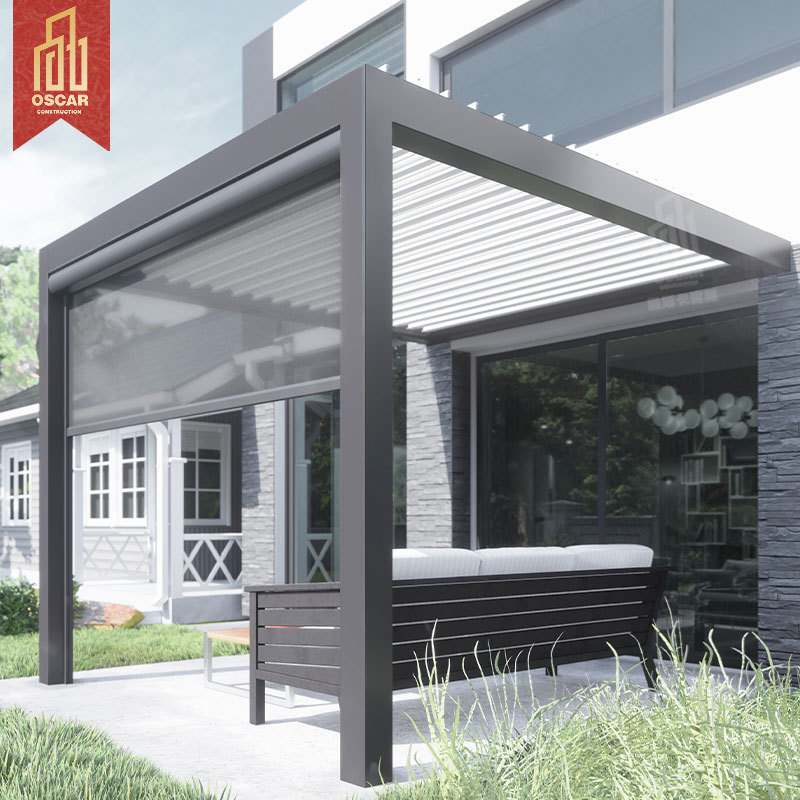 Motorized Garden Gazebo Electric Opening Aluminium Louver Roof Pergola Shade Bio Climatic Pergola