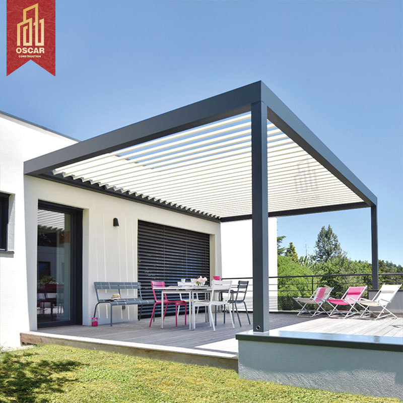 Motorized Garden Gazebo Electric Opening Aluminium Louver Roof Pergola Shade Bio Climatic Pergola