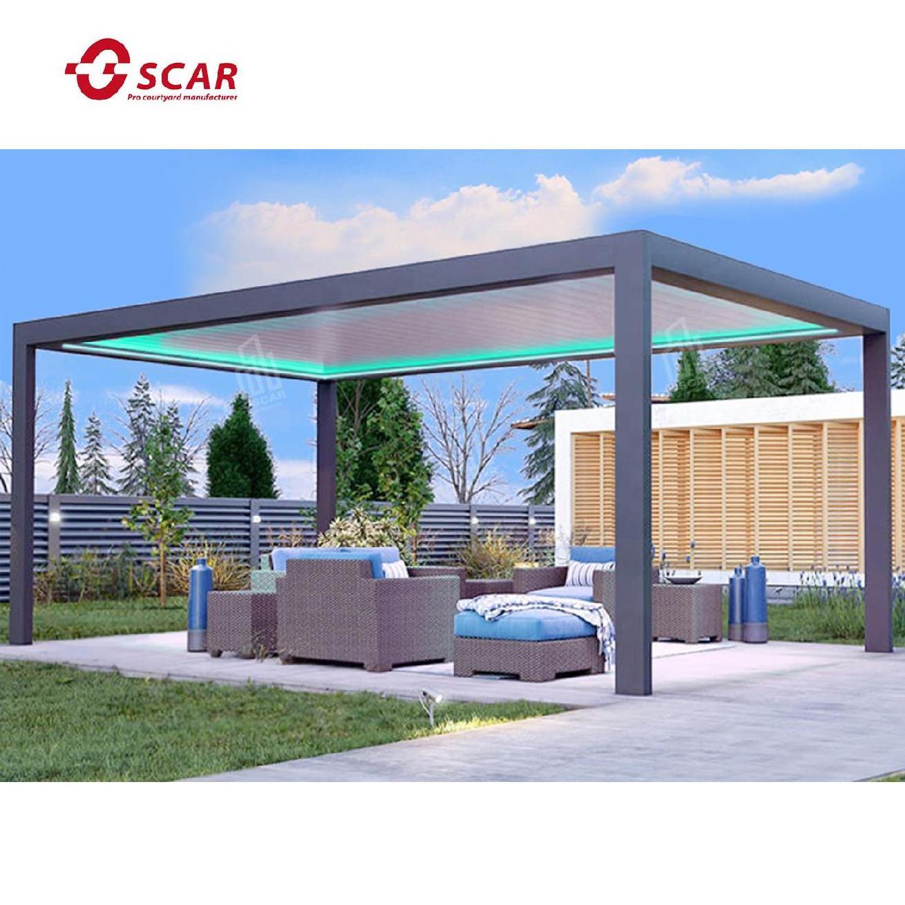 Outdoor Waterproof Gazebo Opening Roof Louver Retractable Aluminium Pergola For Garden