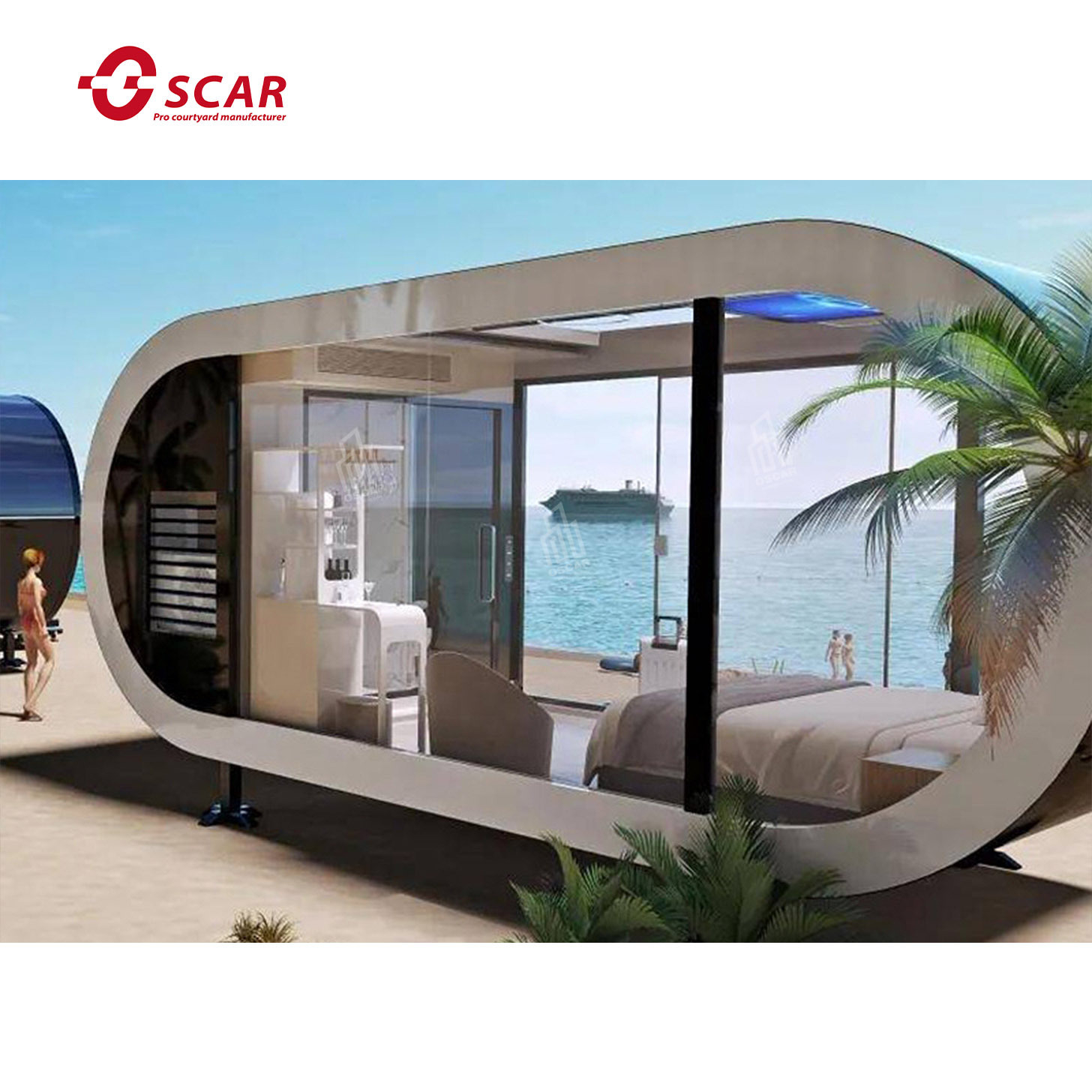 SH 20ft Foldable Hurricane Proof Prefab Houses ISO Shipping Capsule Tiny Container Small House With Balcony