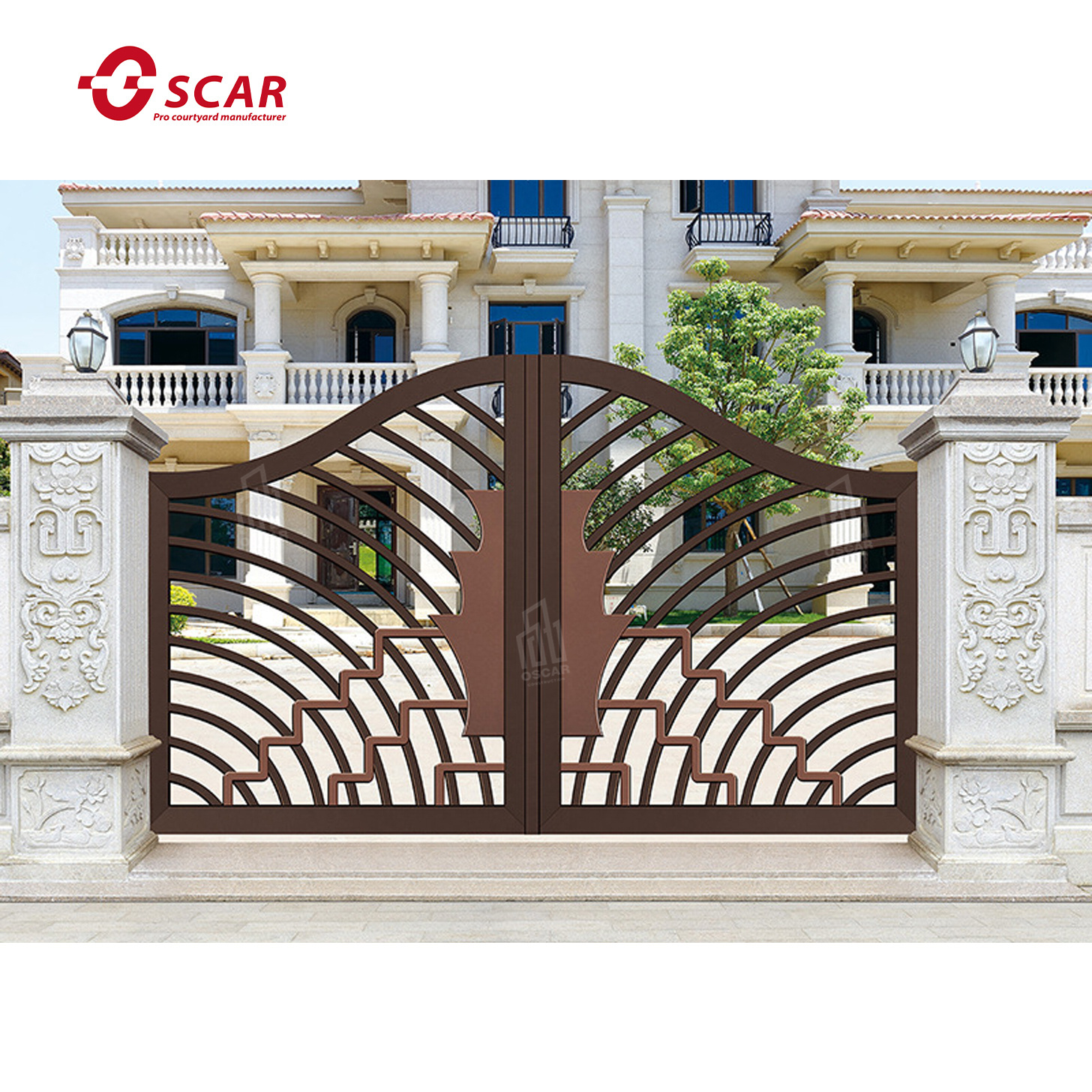 Decorate Aluminum Gate Golden Luxury Garden Driveway Automatic Double Swing Gates