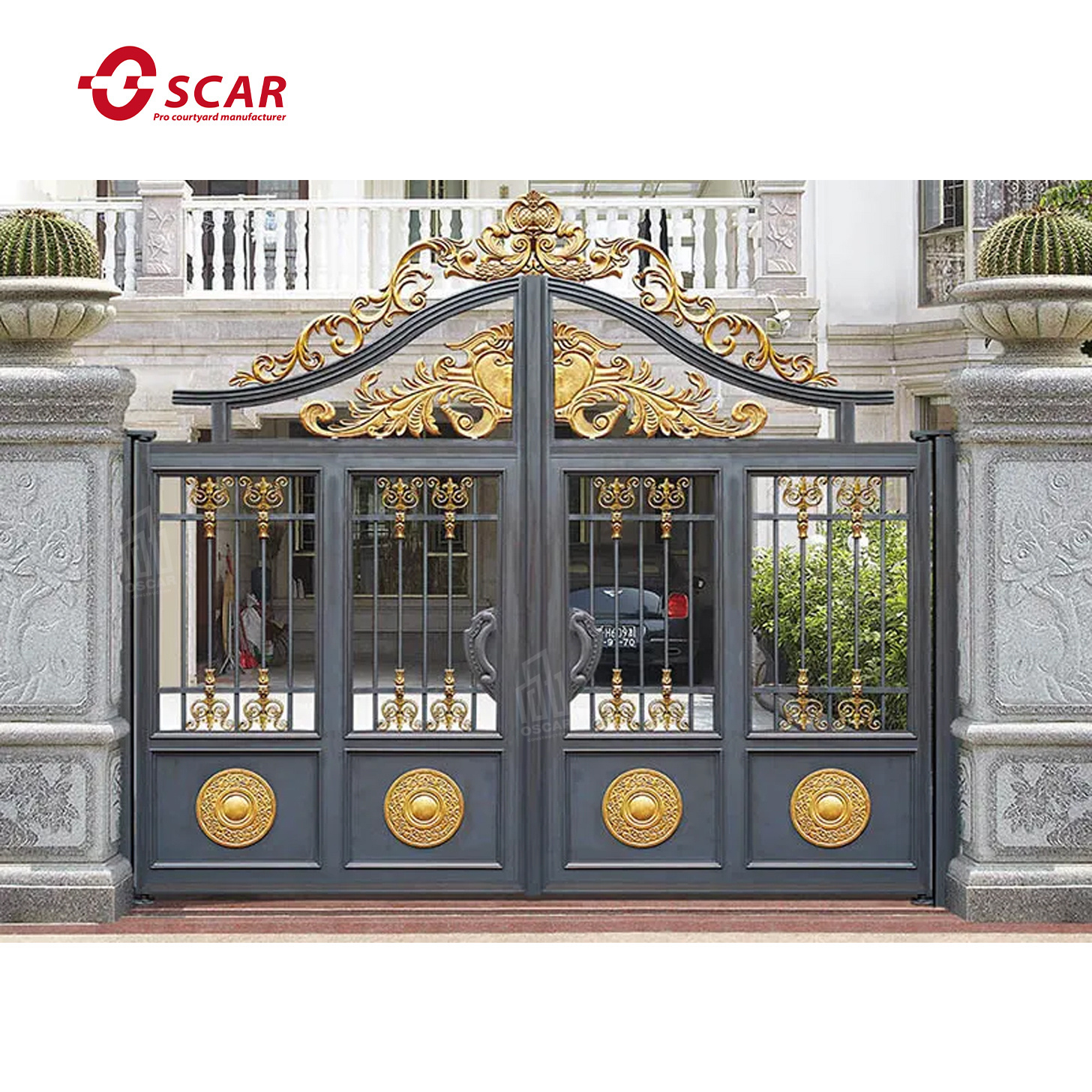 Cheap electric aluminum alloy antique carving pattern villa garden gate automotive electric main gate electric retractable gate