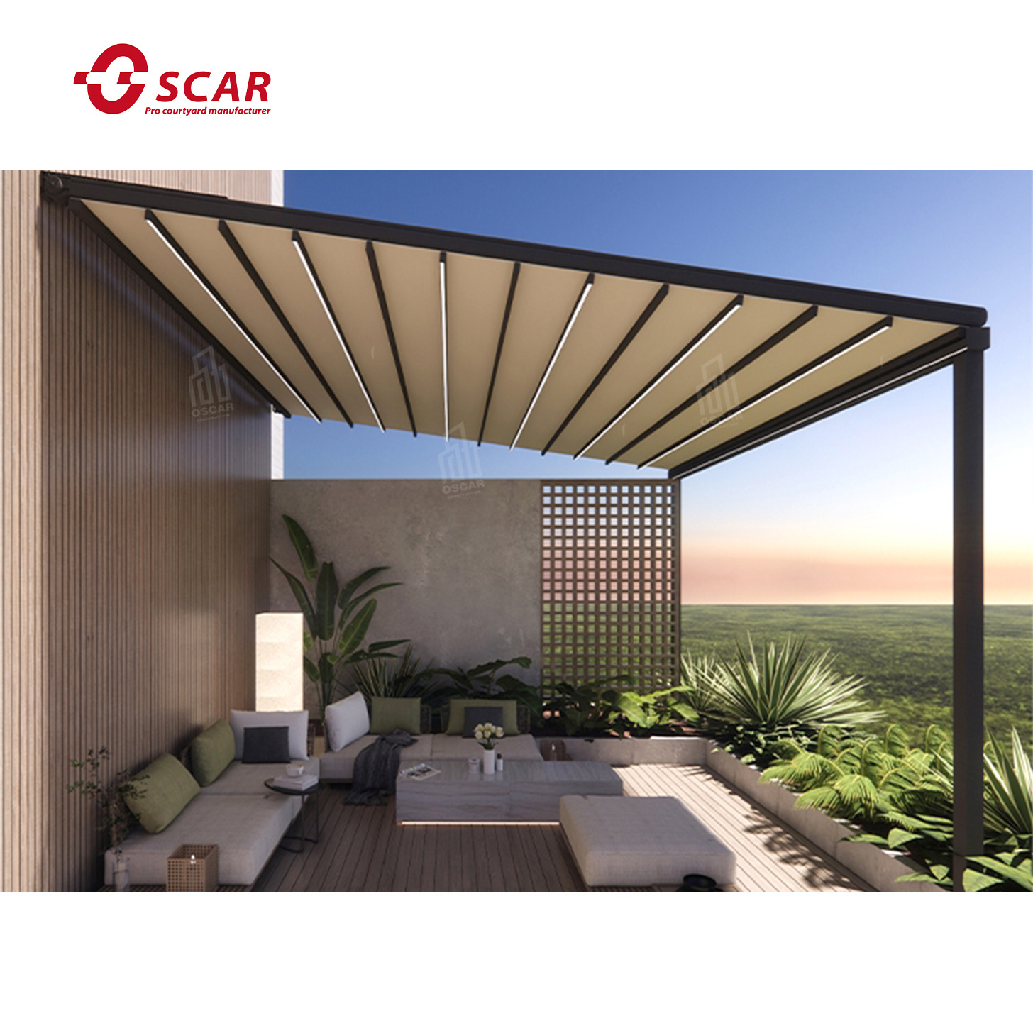 Outdoor Pergola Motorized Waterproof PVC Awnings Metal Patio Awning Outdoor Automatic Retractable Roof patio roof design